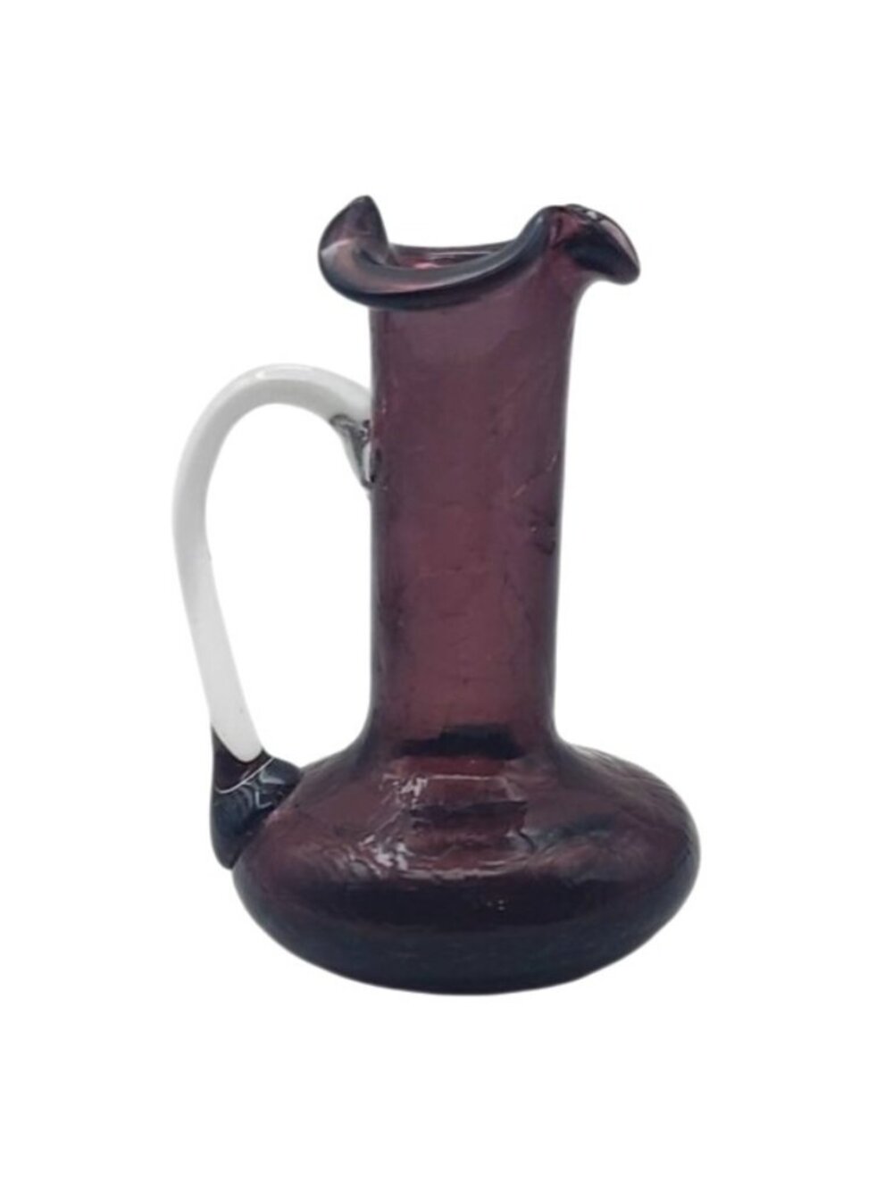 Vintage Hand Blown Amethyst Purple Crackle Art Glass Mini Pitcher Ewer MCM